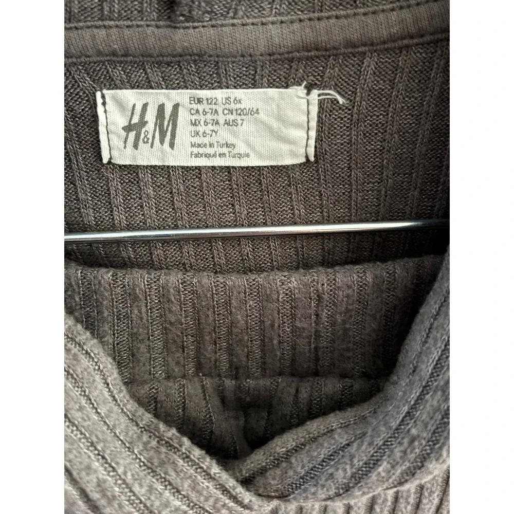 HM Kids Ribbed Knit Hoodie and Leggings Set Charcoal Grey Size 6-7Y